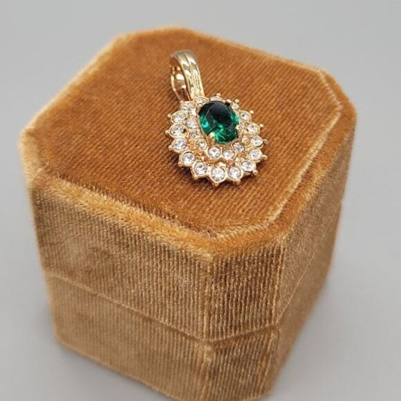 Roman signed pendant Green stone Clear rhinestone - Picture 2 of 5